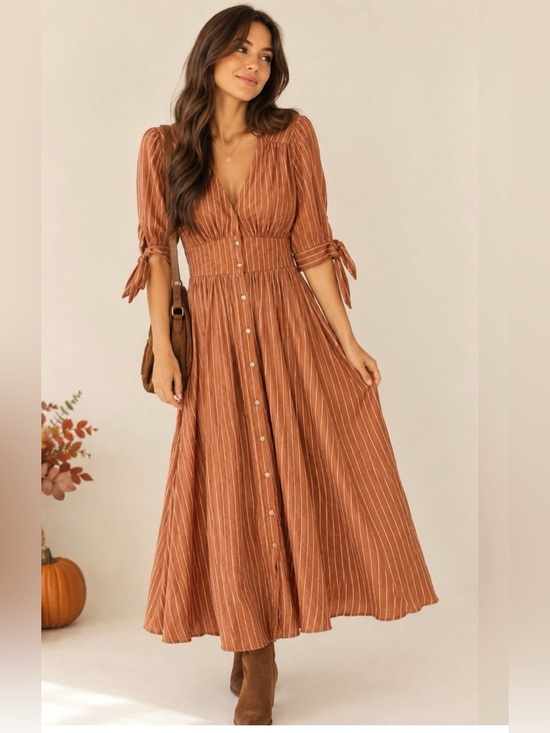 Together Dresses & Skirts - By Together Poplin Flowy Midi Dress | Rust & White | Size Small